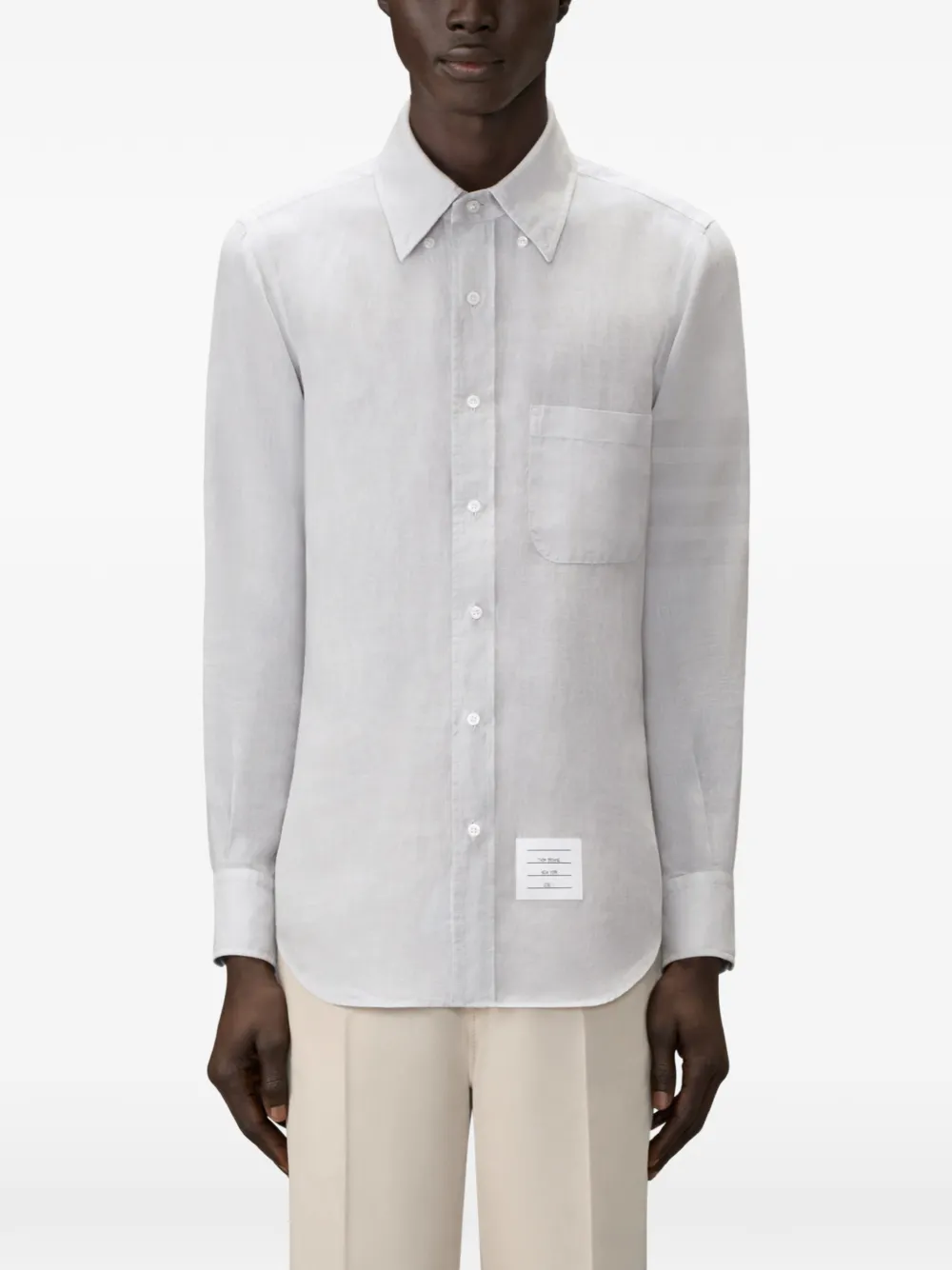 Thom Browne Linnen overhemd met vier strepen Grijs