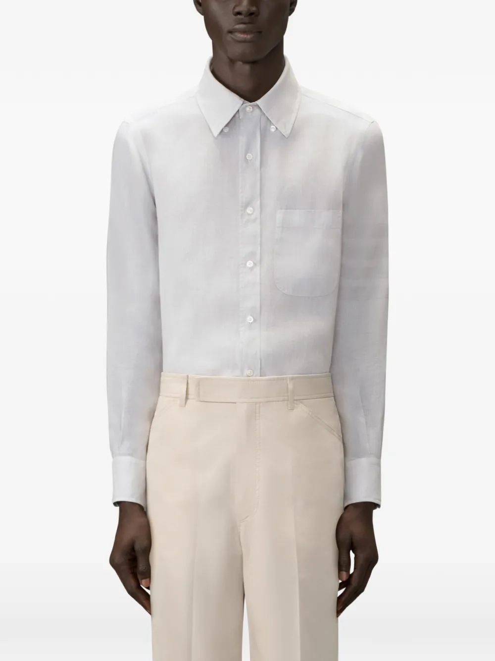Thom Browne Linnen overhemd met vier strepen Grijs