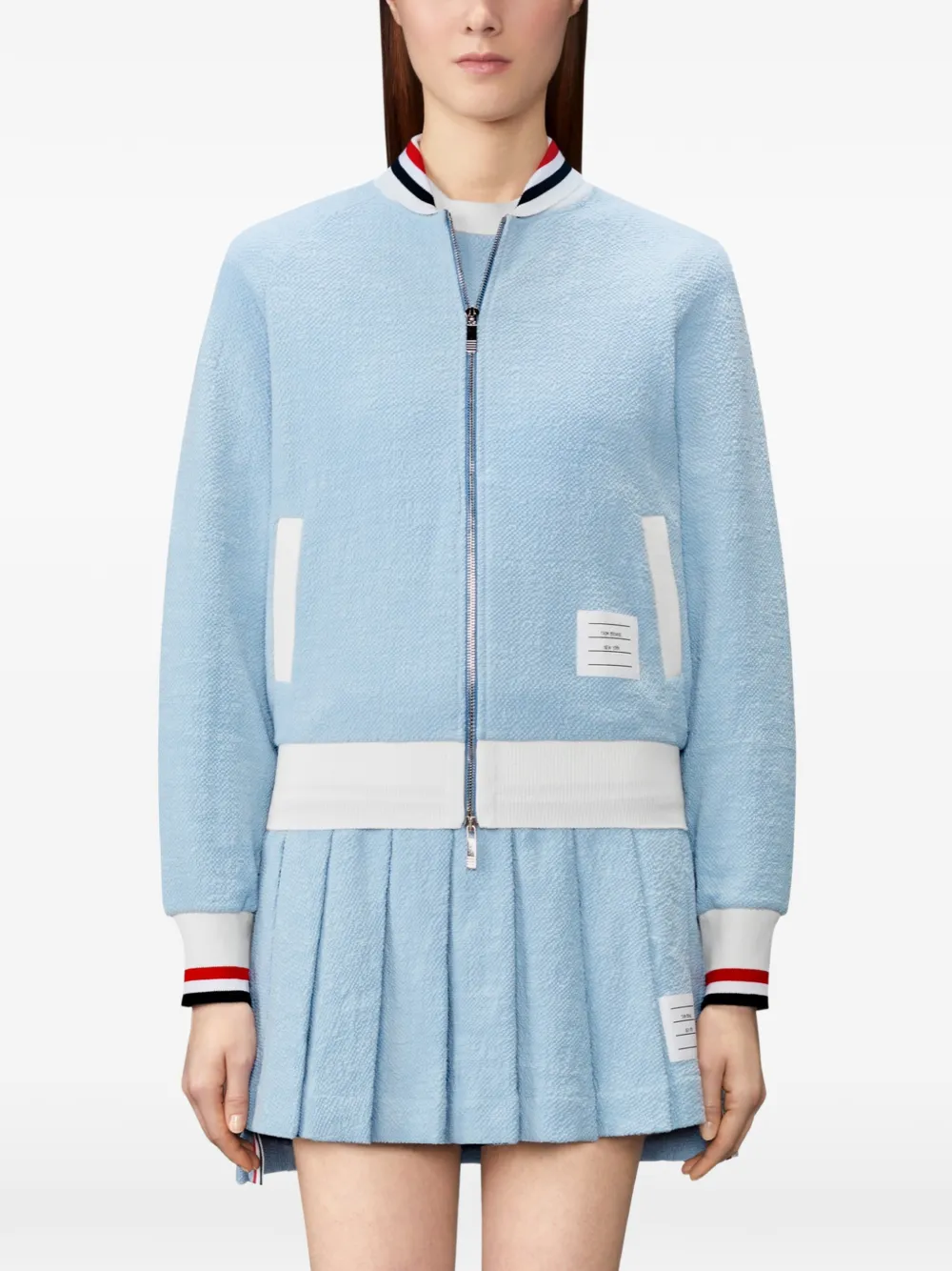 Thom Browne Katoenen tweed bomberjack met RWB-manchetten Blauw