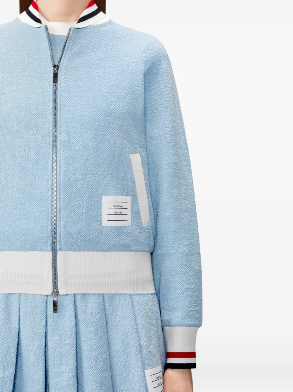 Thom Browne Katoenen tweed bomberjack met RWB-manchetten Blauw