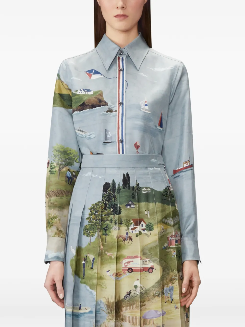 Thom Browne Nantucket zijden blouse met print Blauw