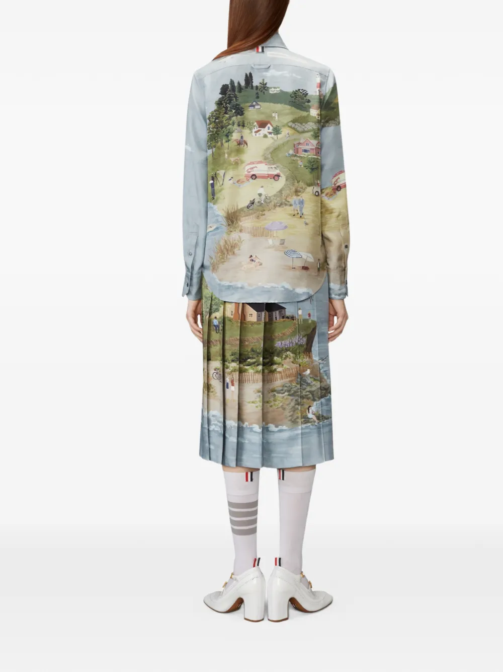 Thom Browne Nantucket zijden blouse met print Blauw