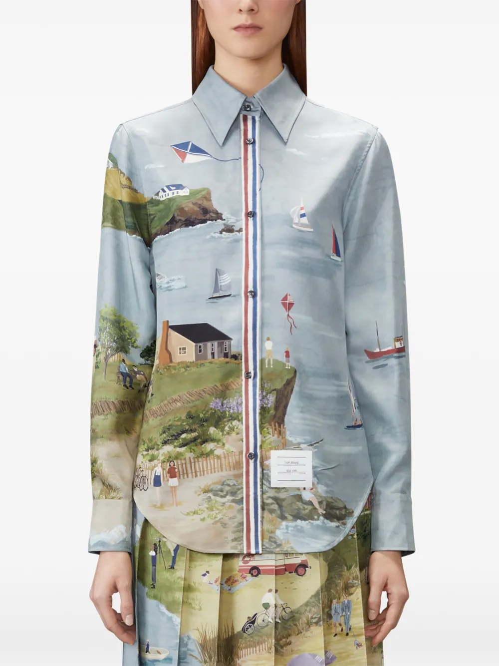 Thom Browne Nantucket zijden blouse met print Blauw