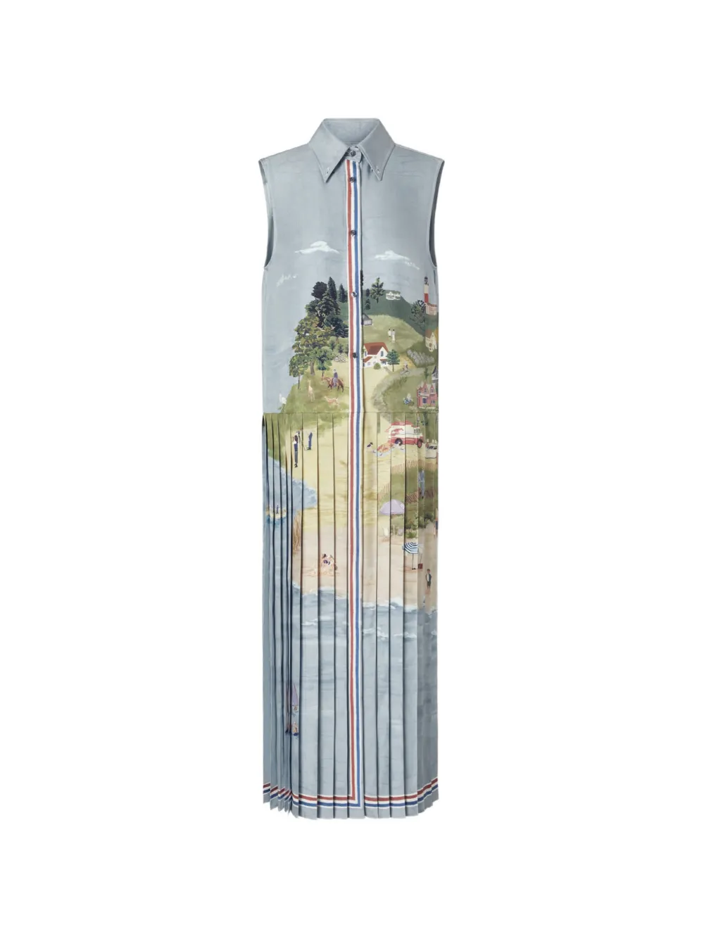 Thom Browne Nantucket scenic-print midi shirt dress - Blue