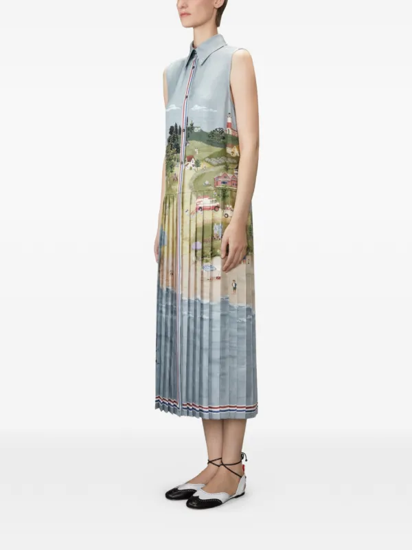 thom browne shirt dress Nantucket scenic-print Midi | Blue Poplin dress