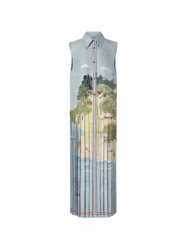 Thom Browne Silk Twill Nantucket Scenic Shirt Dress in Blue
