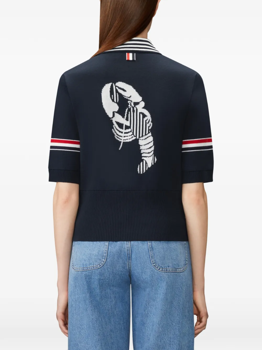 Thom Browne Poloshirt met RWB-streep en kreeft jacquard Blauw