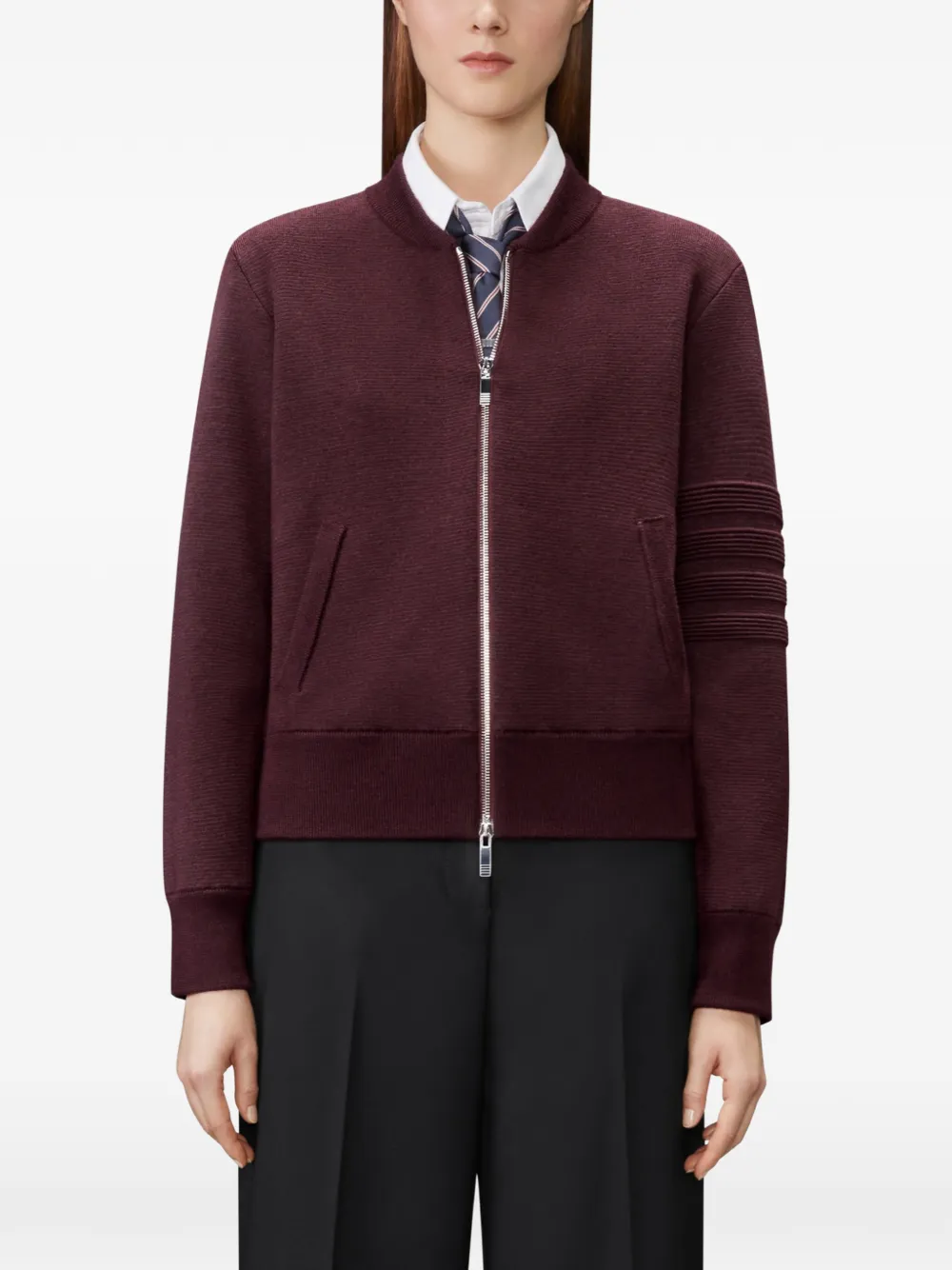 Thom Browne Bomberjack met vier strepen en Milano stiksel Rood