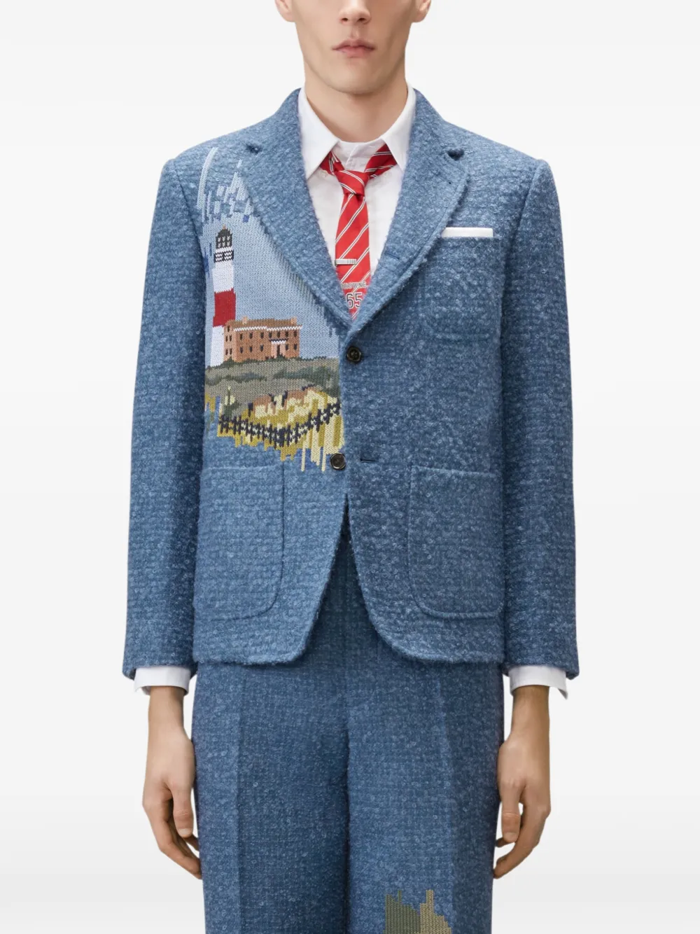 Thom Browne Smoking blazer met geborduurde vuurtoren Blauw