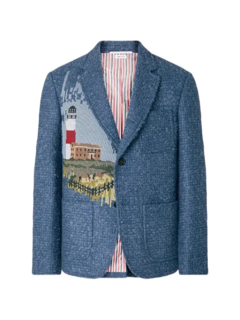 Thom Browne boucle tweed scenic lighthouse embroidery sportcoat jacket
