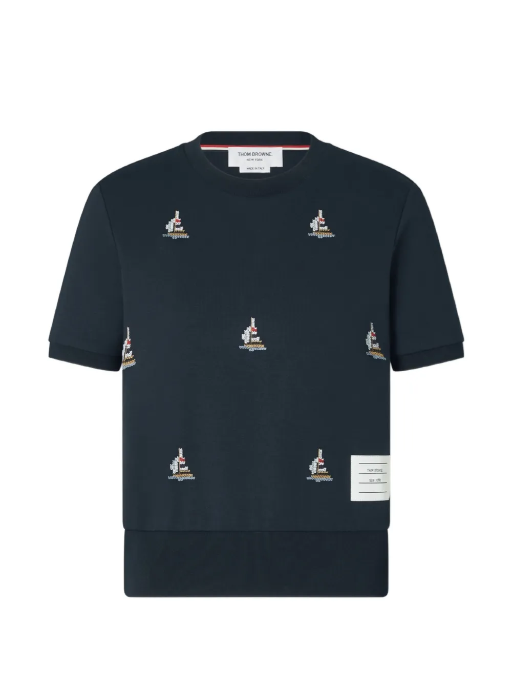 Thom Browne sailboat-embroidered Milano-rib T-shirt - Blu