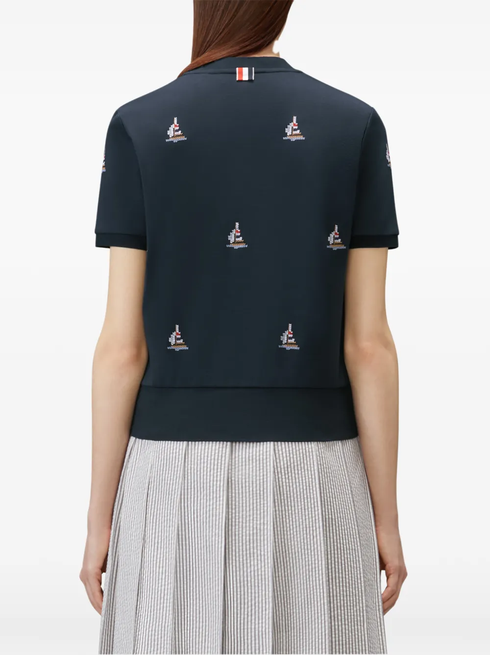 Thom Browne Geribbeld T-shirt met geborduurde zeilboot Blauw