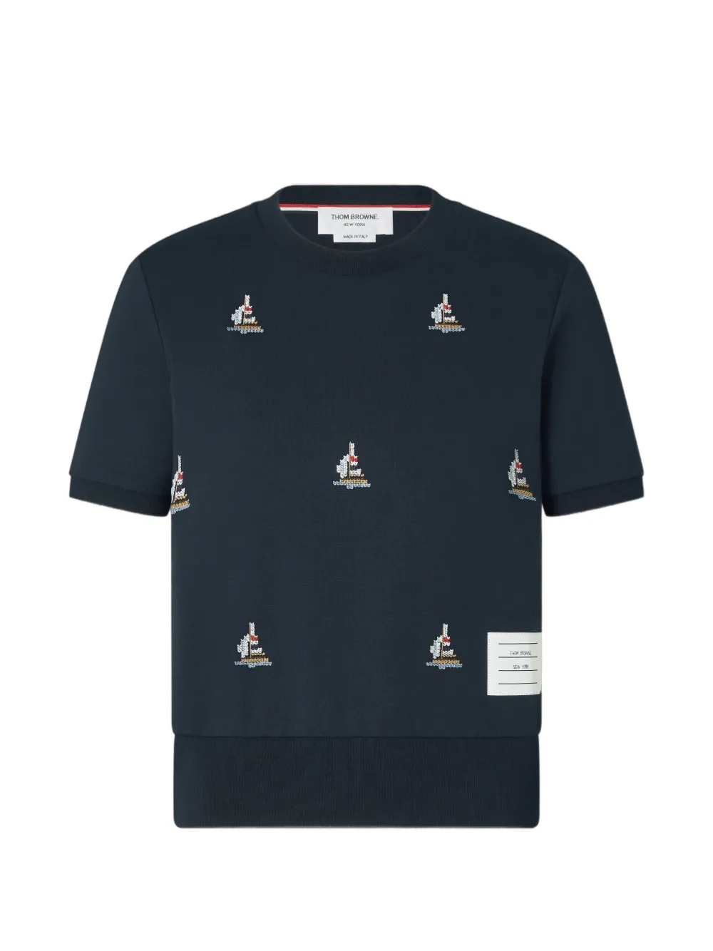 Thom Browne Geribbeld T-shirt met geborduurde zeilboot Blauw