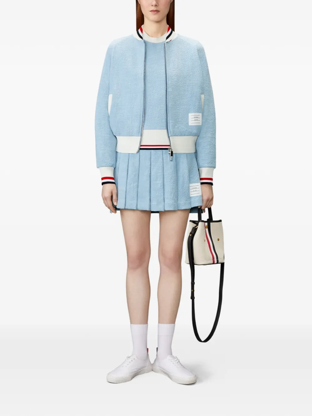 Thom Browne Tweed T-shirt met RWB-streep Blauw