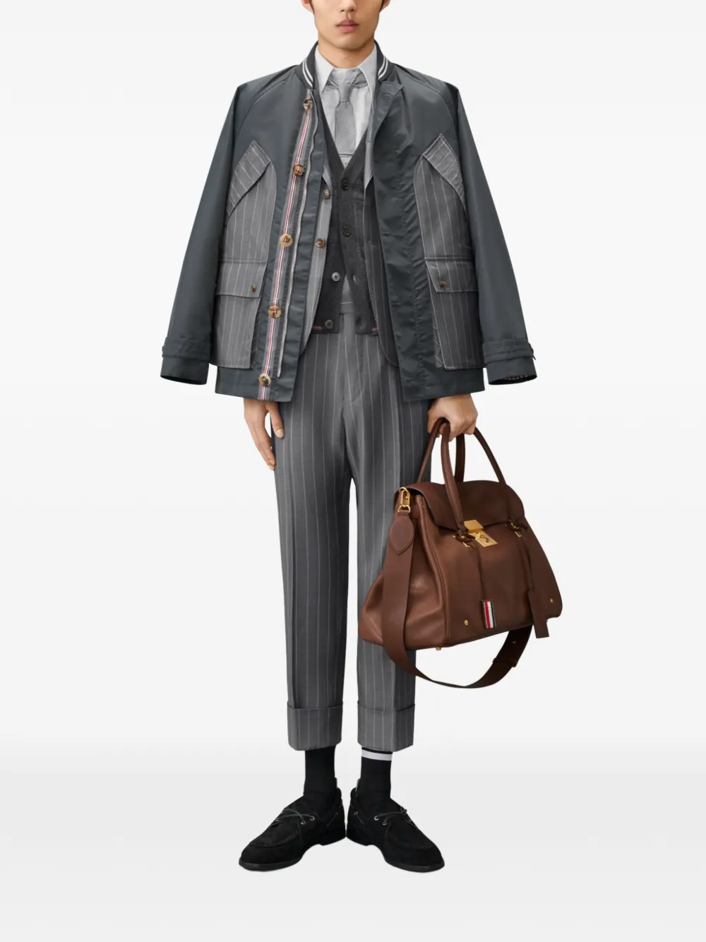 Thom Browne Wollen broek met krijtstreep Grijs