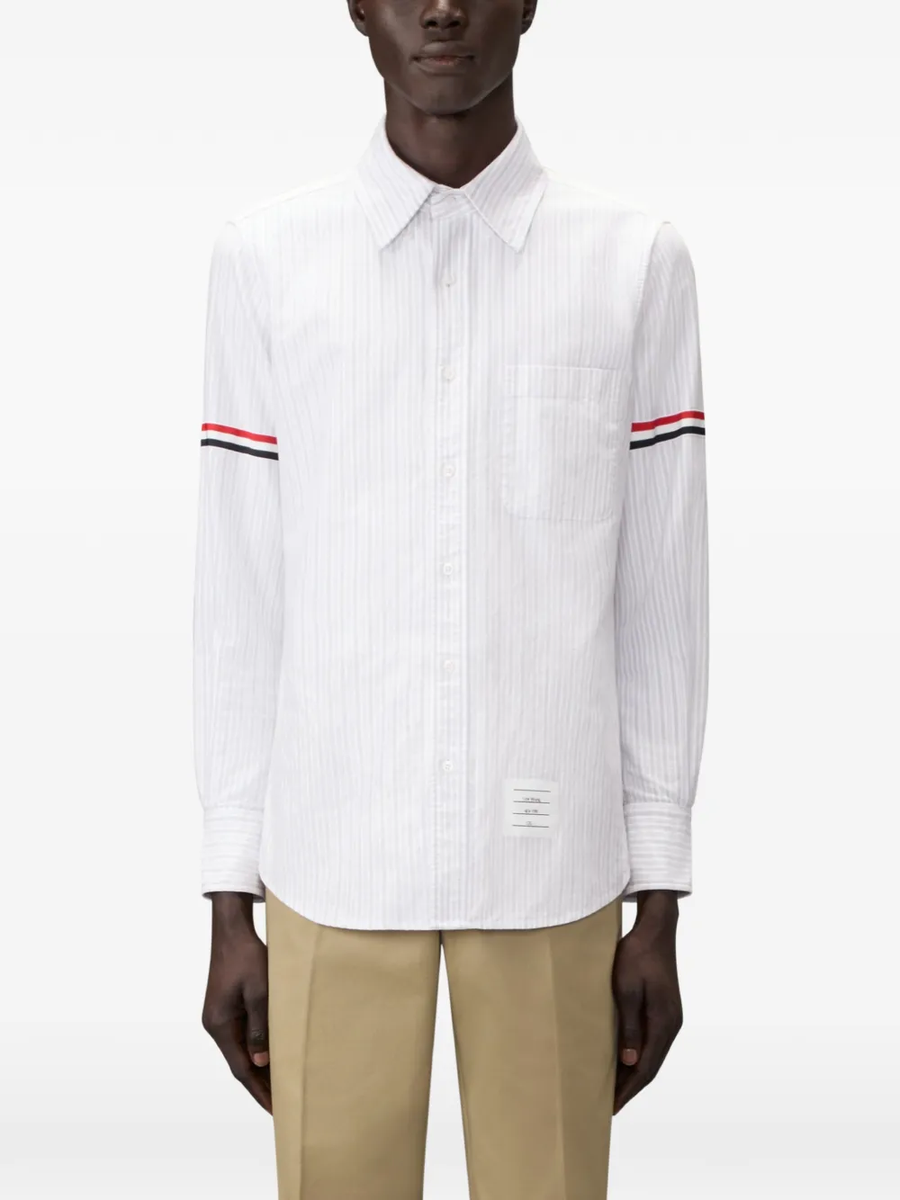 Thom Browne Madras Oxford overhemd met gestreepte armband Grijs