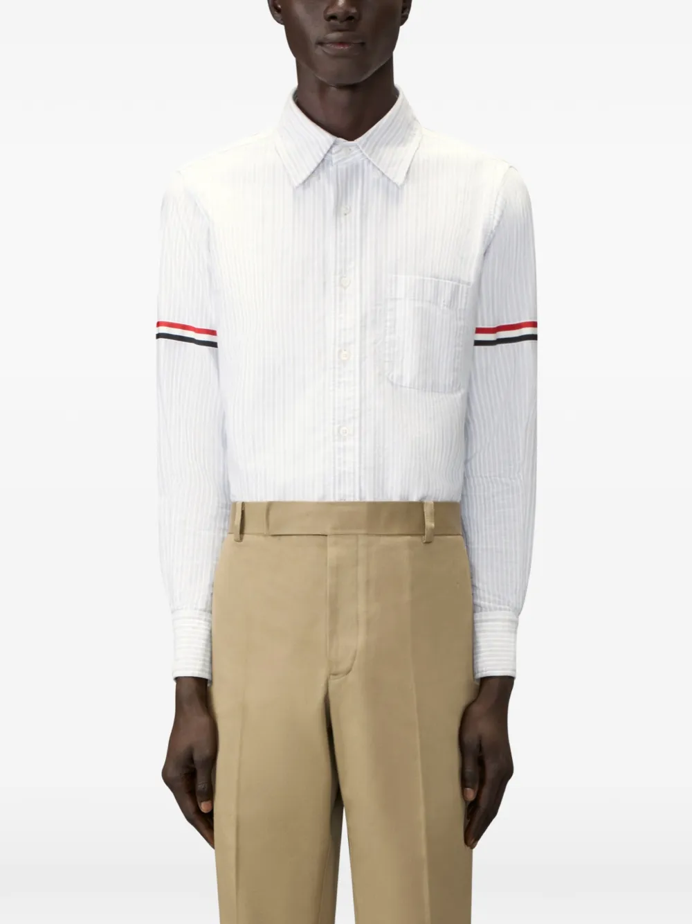 Thom Browne Madras Oxford overhemd met gestreepte armband Grijs