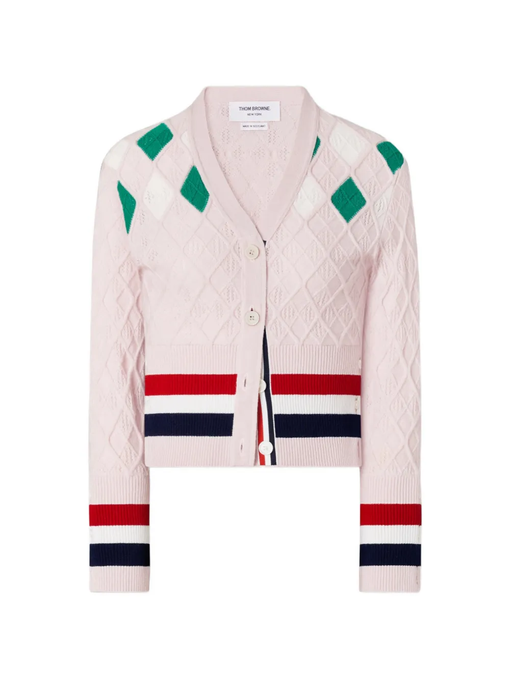 Thom Browne argyle pointelle cardigan - Pink