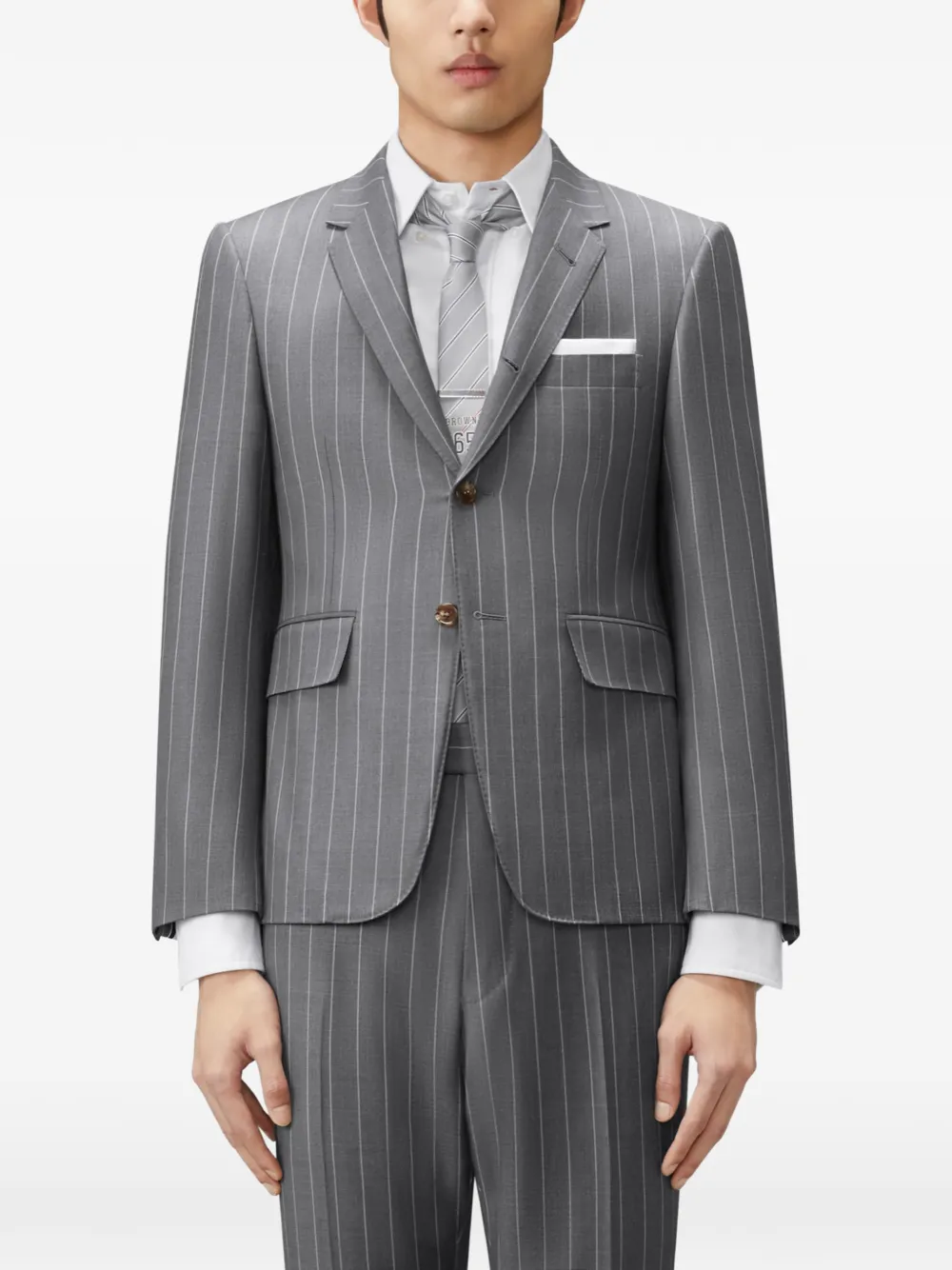 Thom Browne Wollen jack met krijtstreep Grijs