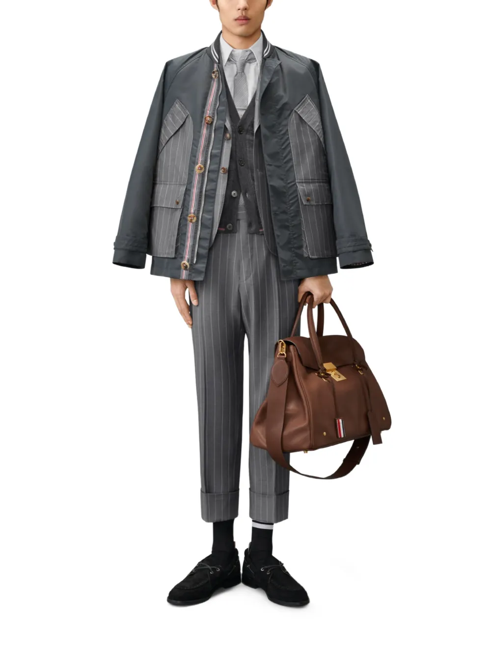 Thom Browne Wollen jack met krijtstreep Grijs