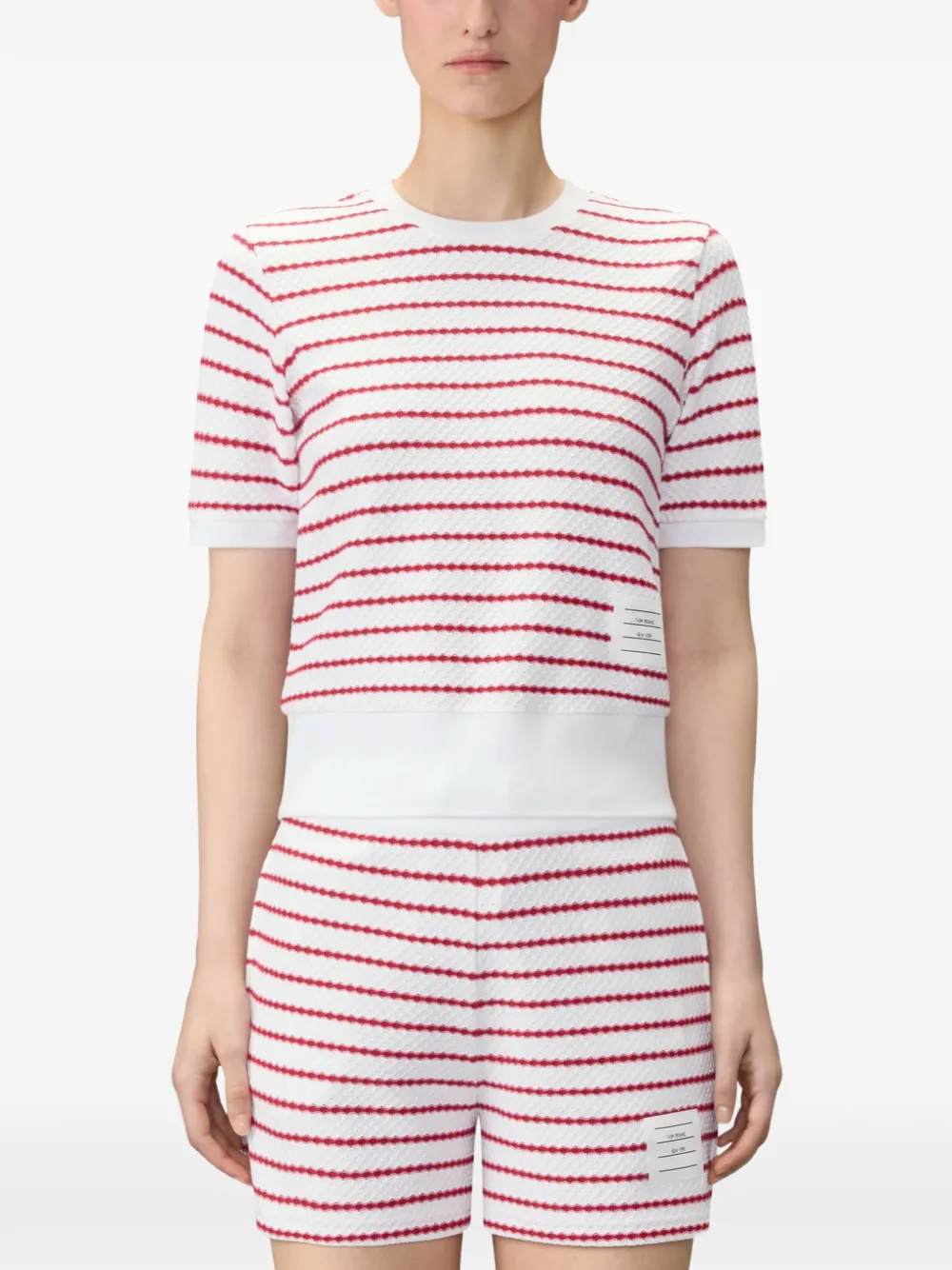 Thom Browne Gestreept geribbeld T-shirt Rood