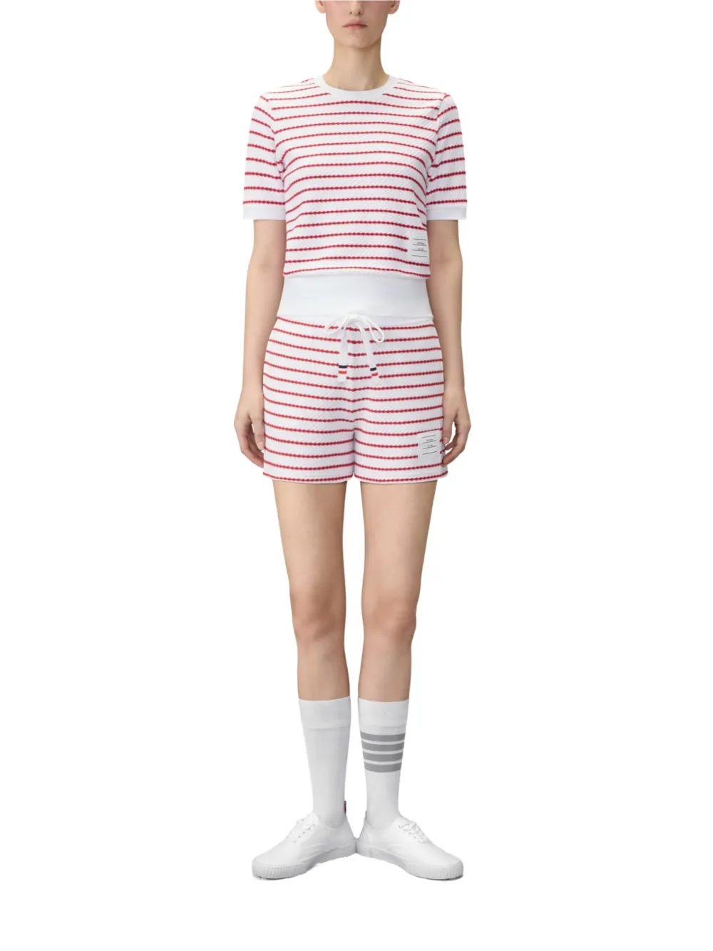 Thom Browne Gestreept geribbeld T-shirt Rood