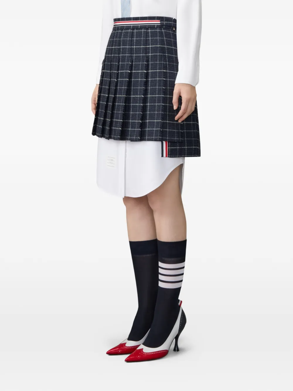 Thom Browne Plooirok met pied-de-poule print en vensterruit Blauw