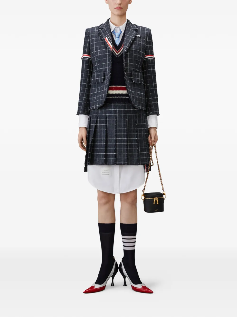 Thom Browne Plooirok met pied-de-poule print en vensterruit Blauw