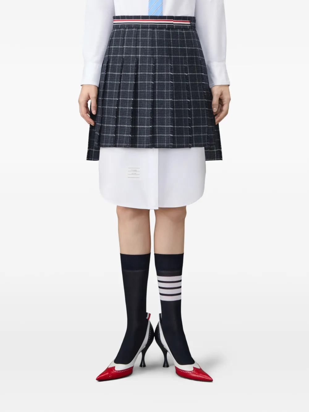 Thom Browne Plooirok met pied-de-poule print en vensterruit Blauw