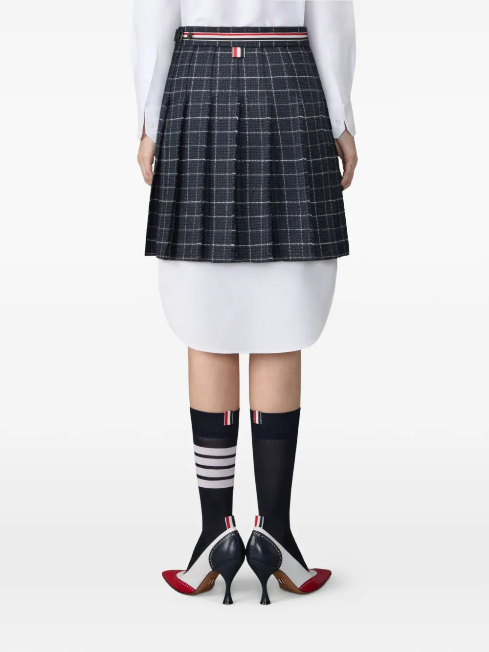 Thom Browne Plooirok met pied-de-poule print en vensterruit Blauw