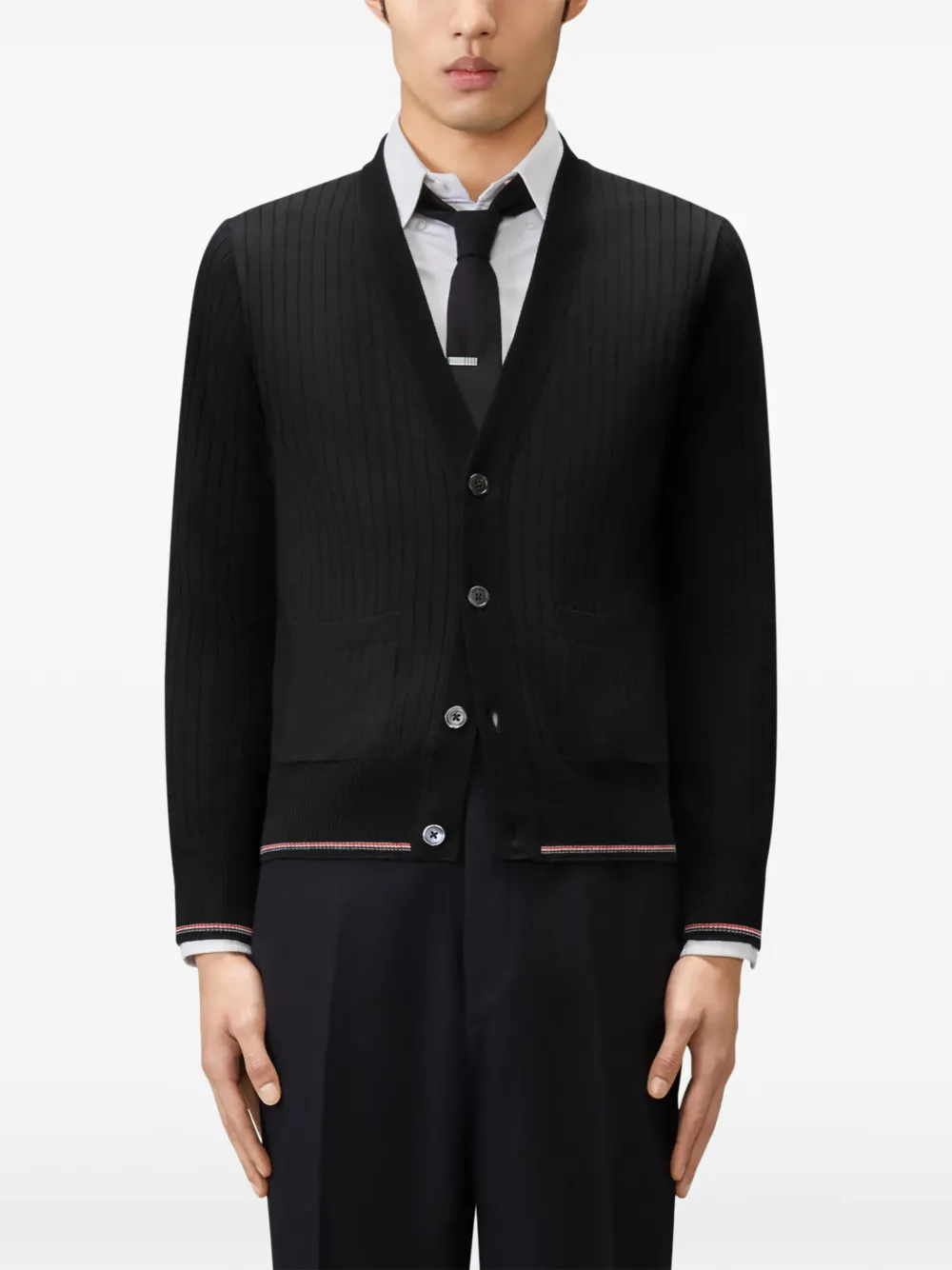 Thom Browne Vest met RWB-streep en ribstiksel Zwart