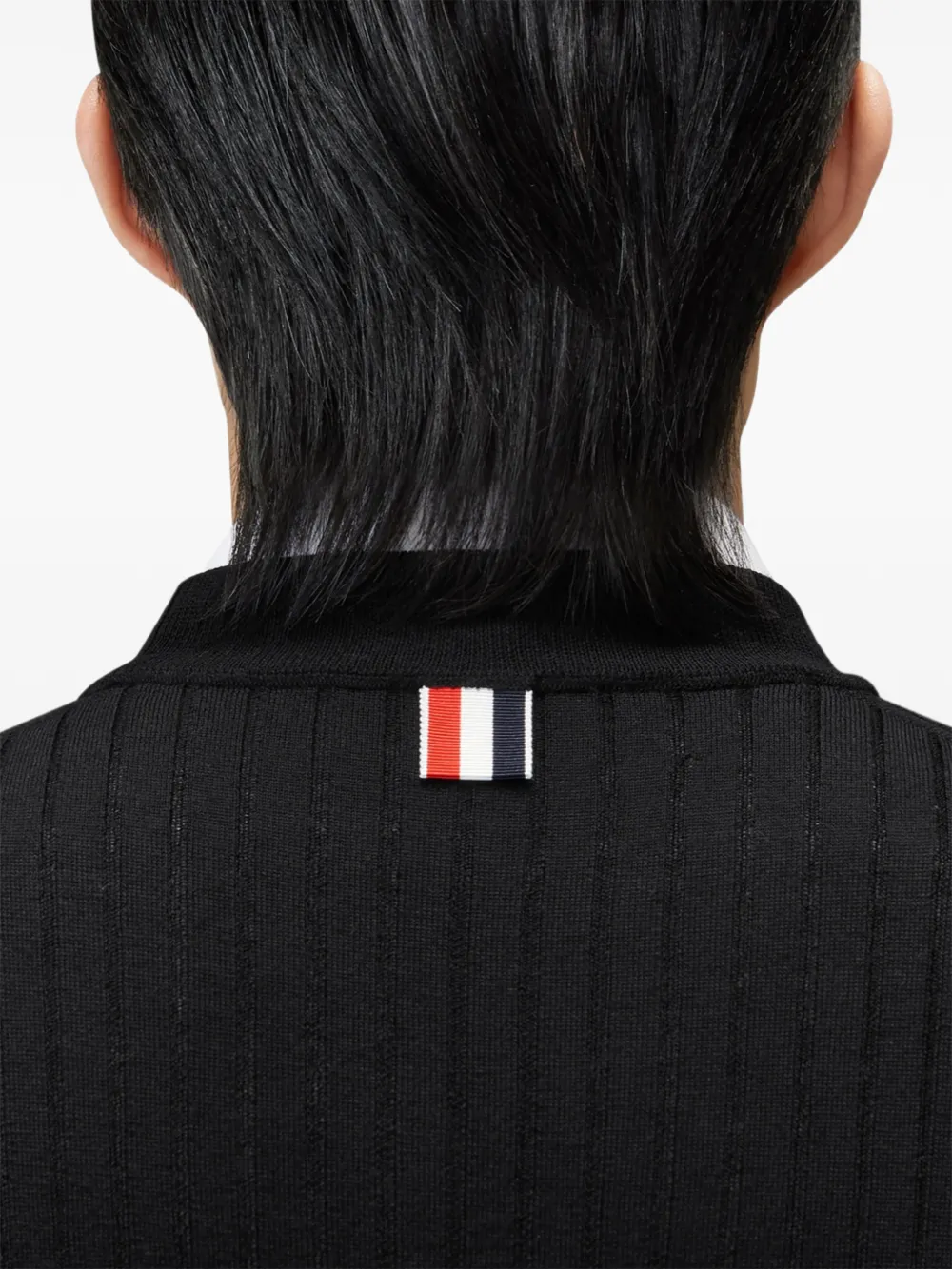 Thom Browne Vest met RWB-streep en ribstiksel Zwart