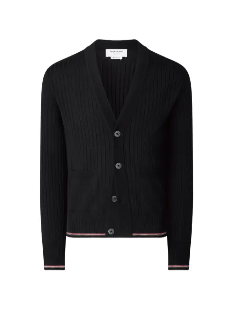 Thom Browne cardigan med RWB-stribe og ribbet syning