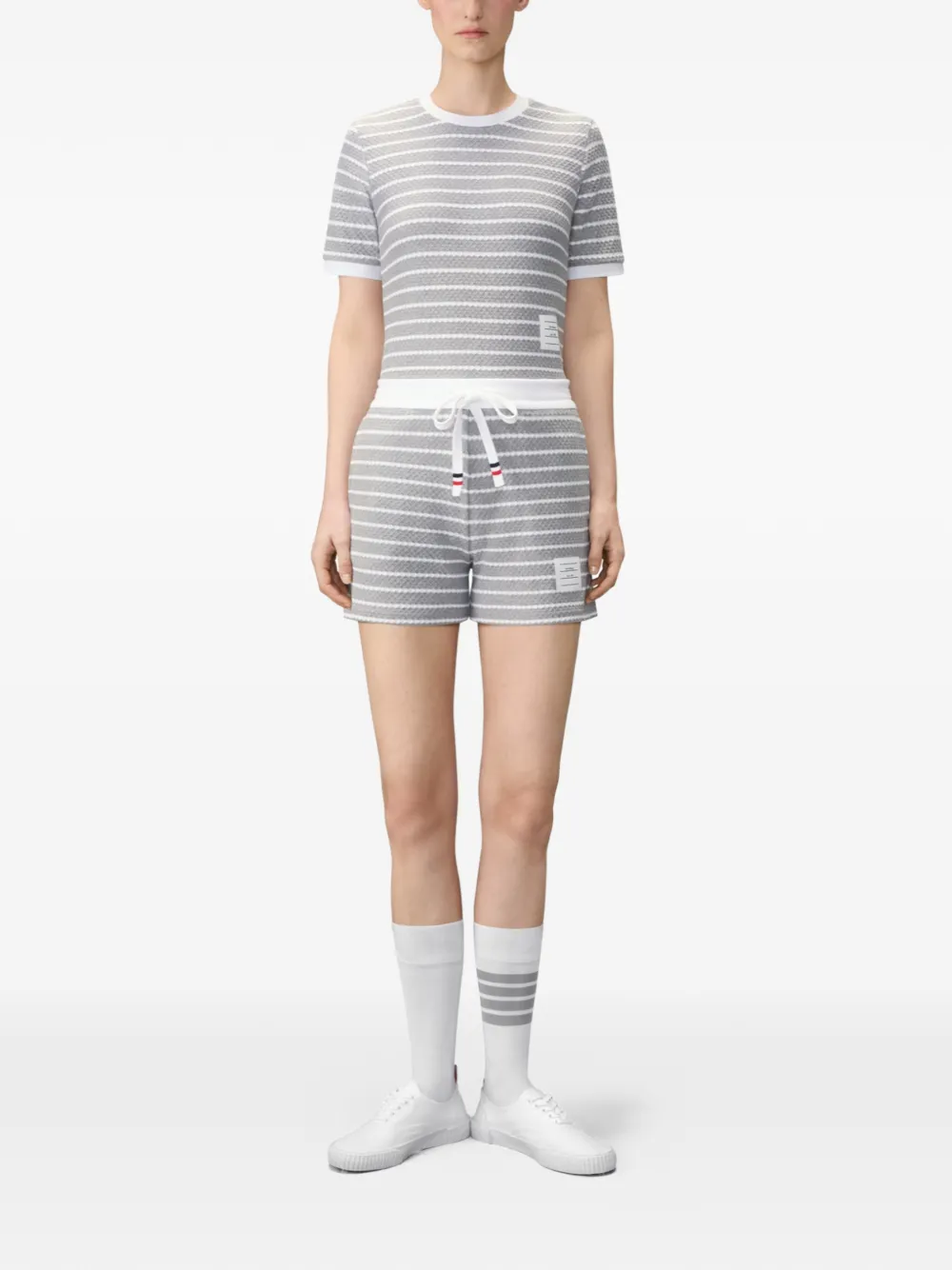 Thom Browne Gestreept geribbeld T-shirt Grijs