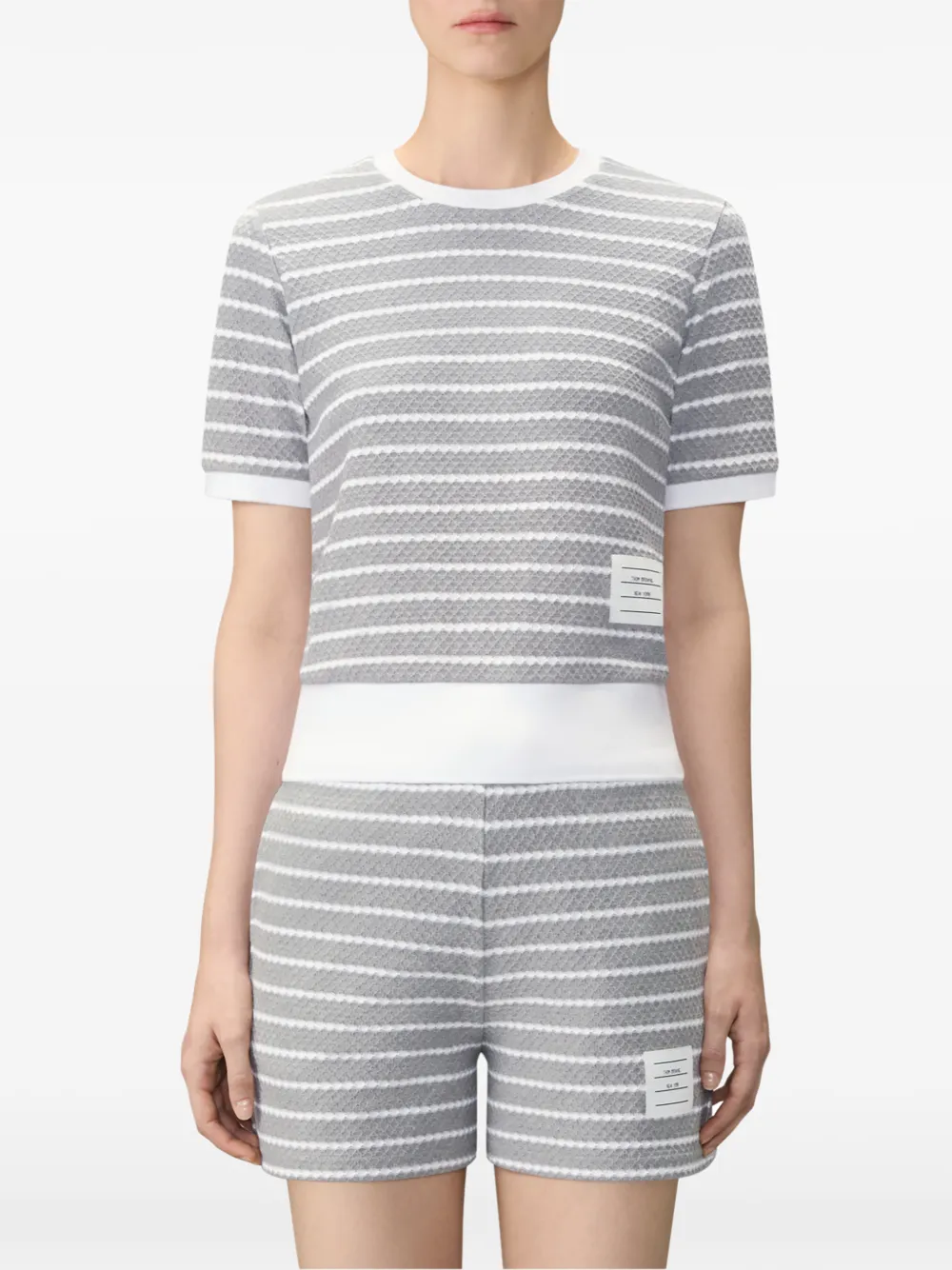 Thom Browne Gestreept geribbeld T-shirt Grijs
