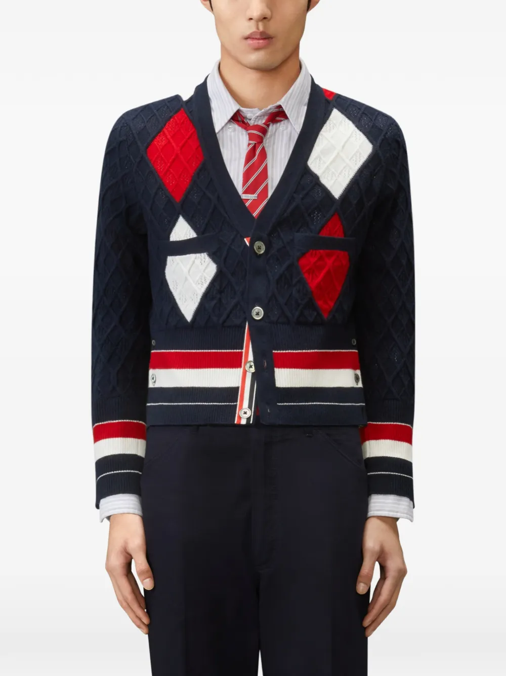 Thom Browne Kasjmier vest met argyle intarsia Blauw