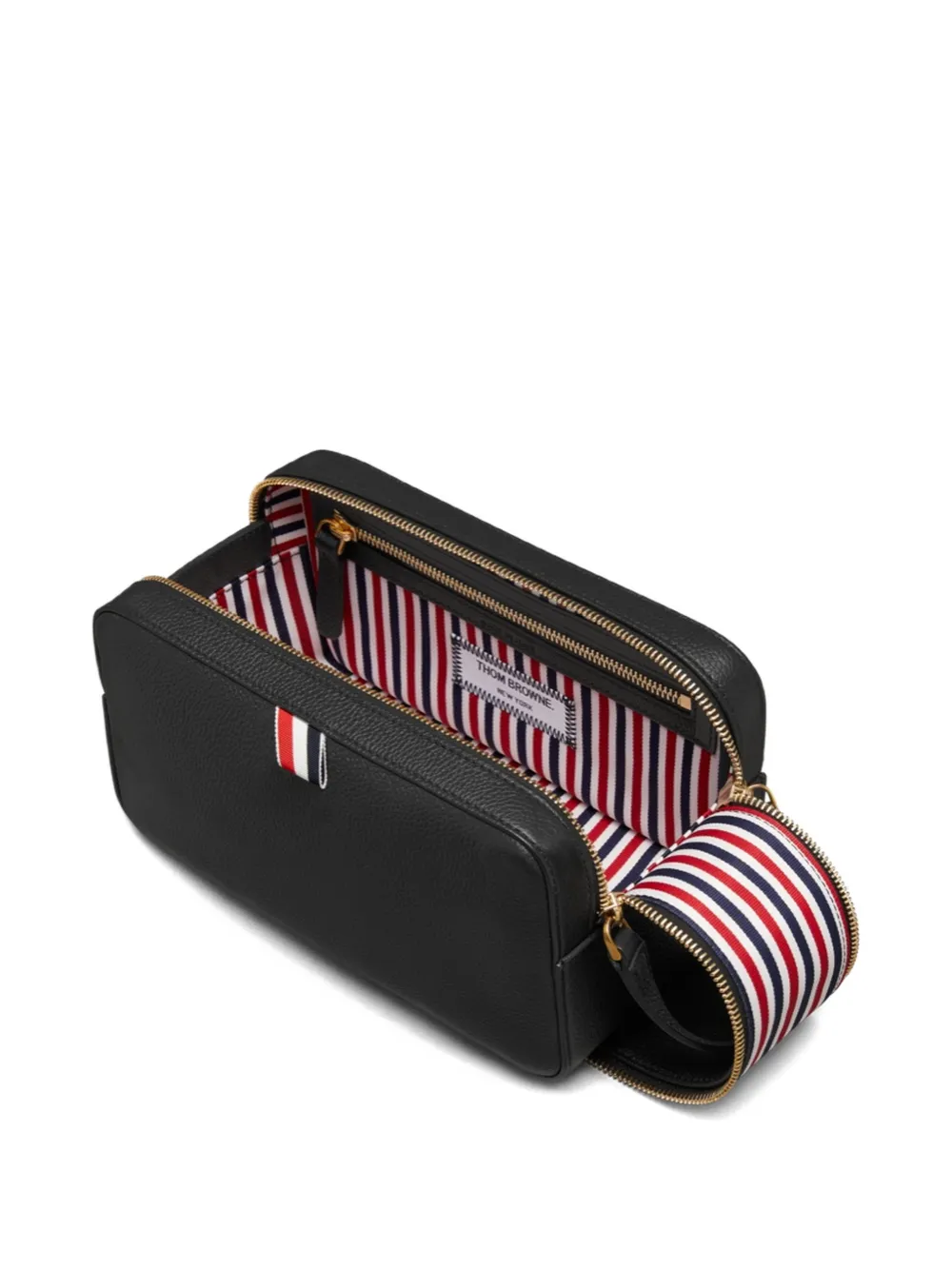 Thom Browne Leren toilettas met bewerkte korrel Zwart