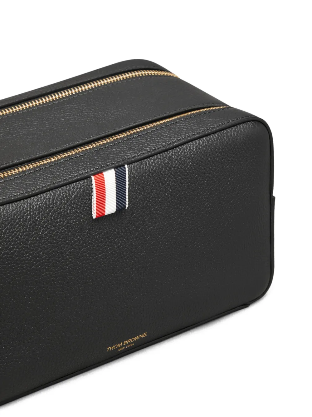 Thom Browne Leren toilettas met bewerkte korrel Zwart