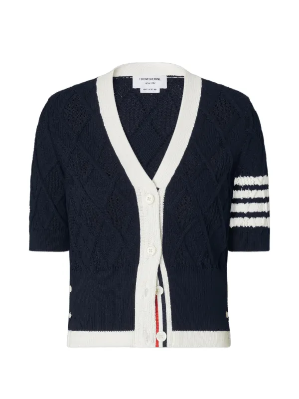 Thom Browne Argyle Pointelle 4-Bar Short-sleeve Cardigan in Blue