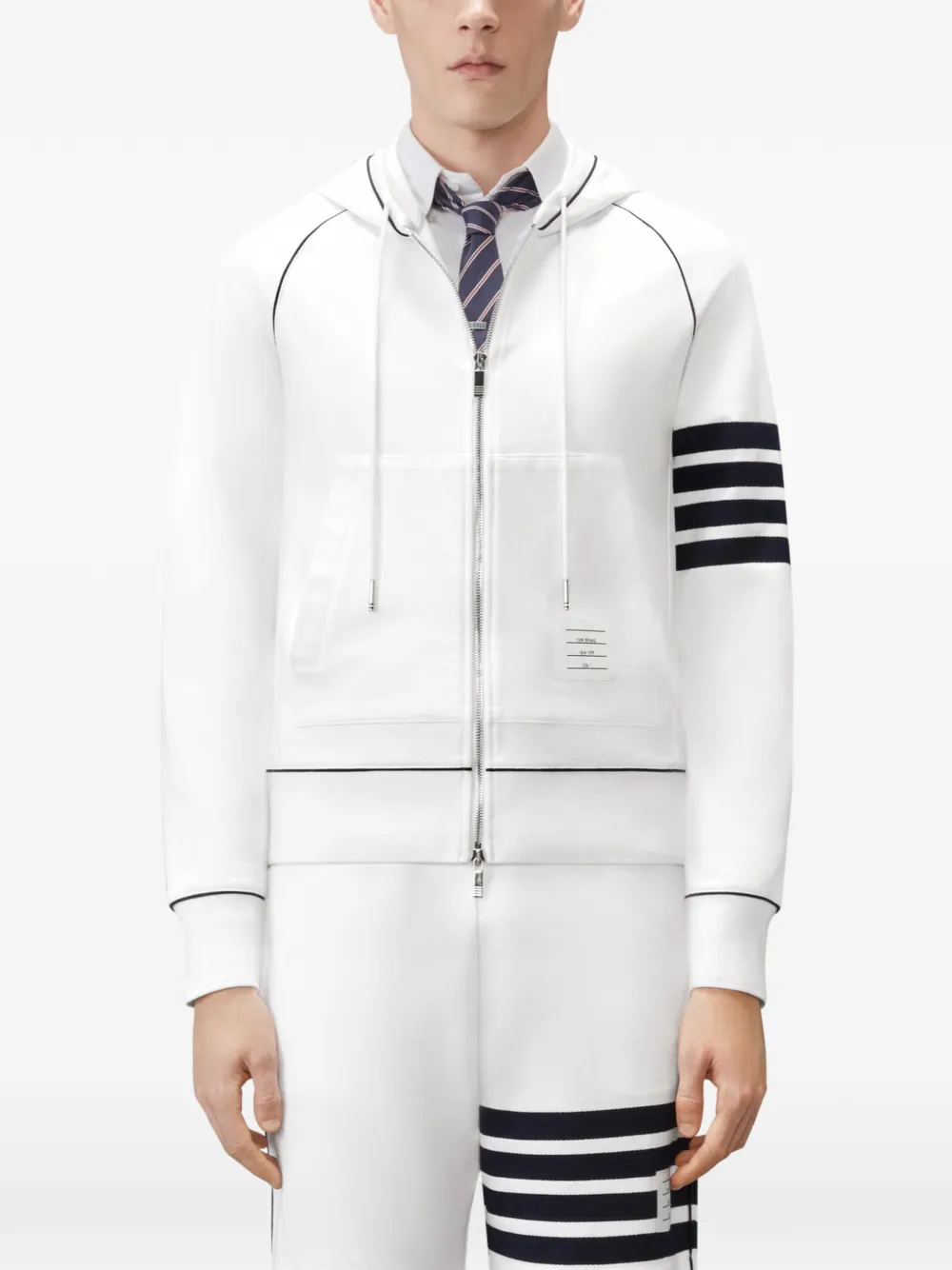 Thom Browne Loopback hoodie met streepdetail Wit