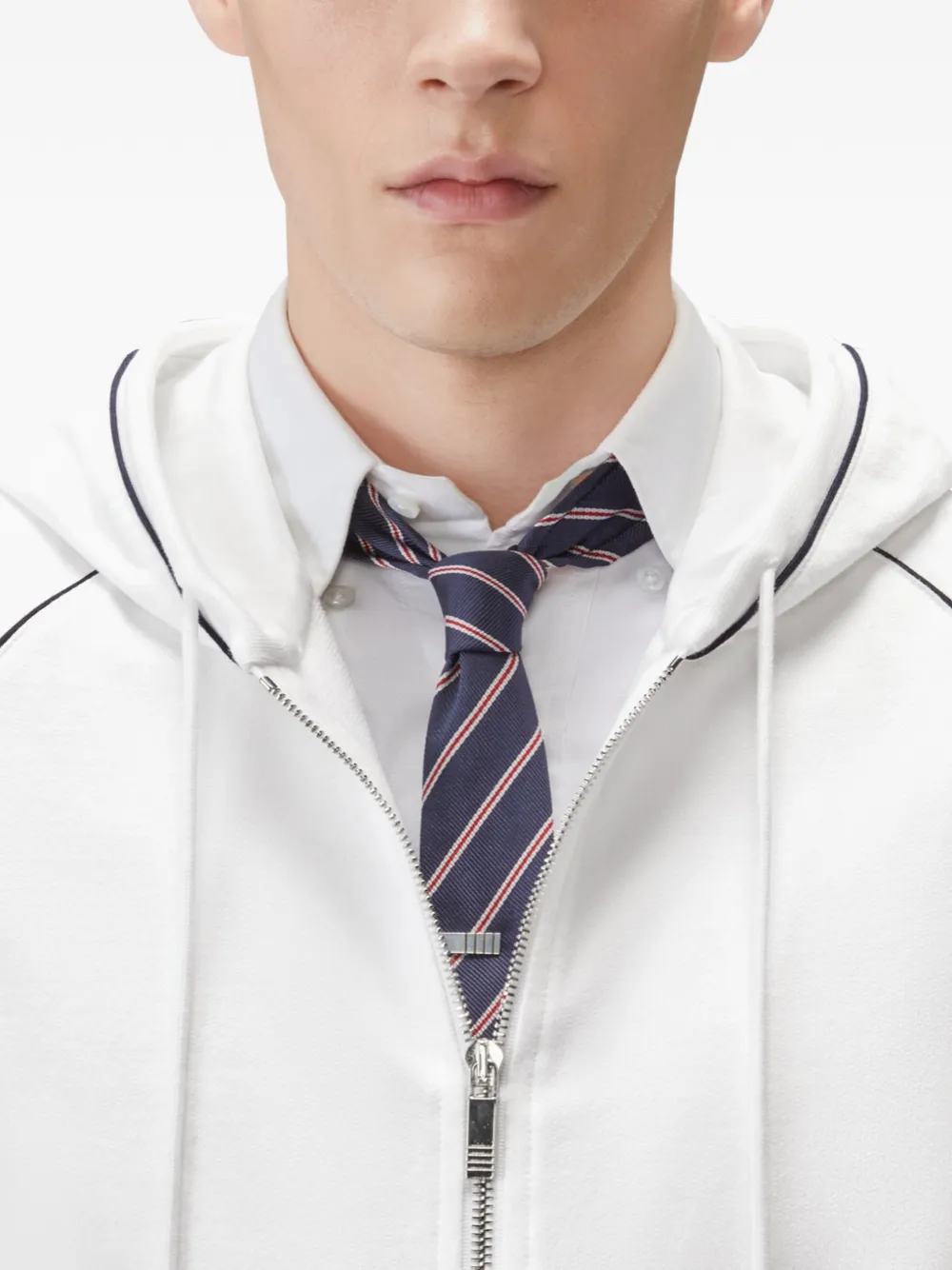 Thom Browne Loopback hoodie met streepdetail Wit