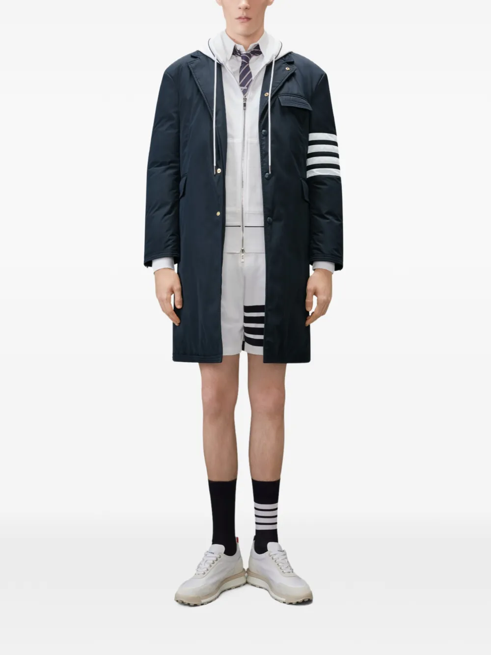 Thom Browne Loopback hoodie met streepdetail Wit