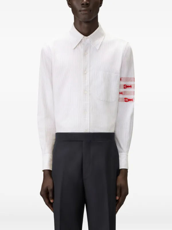 Thom Browne University Stripe 4-Bar Lobster Oxford Shirt | Grey