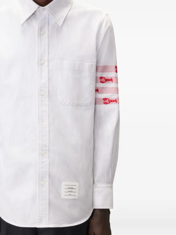 Thom Browne University Stripe 4-Bar Lobster Oxford Shirt | Grey