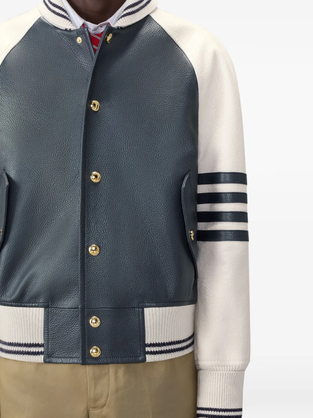 Thom Browne 4-Bar oversized leren jack Blauw