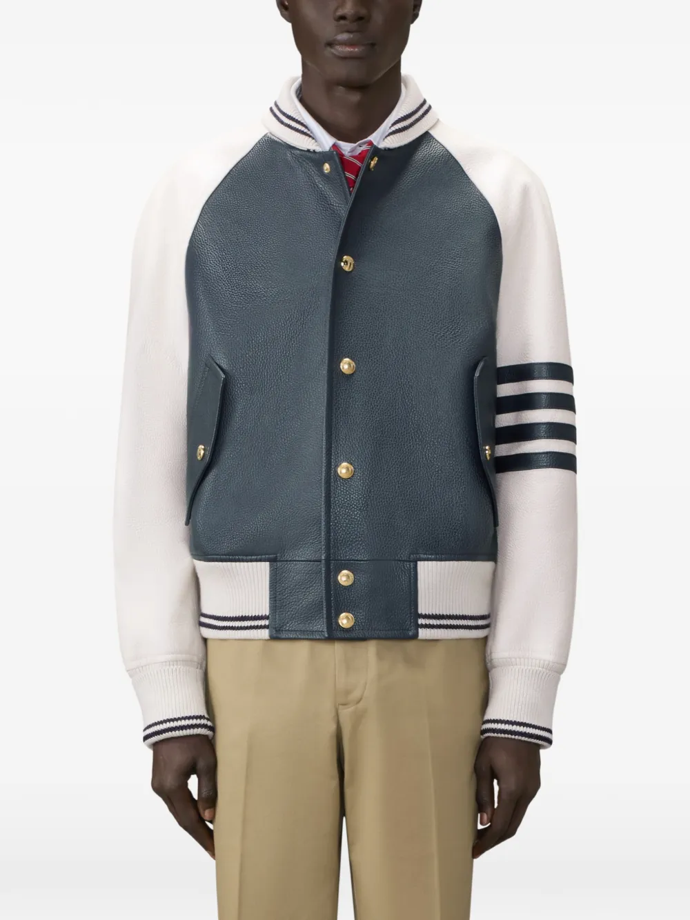 Thom Browne 4-Bar oversized leren jack Blauw