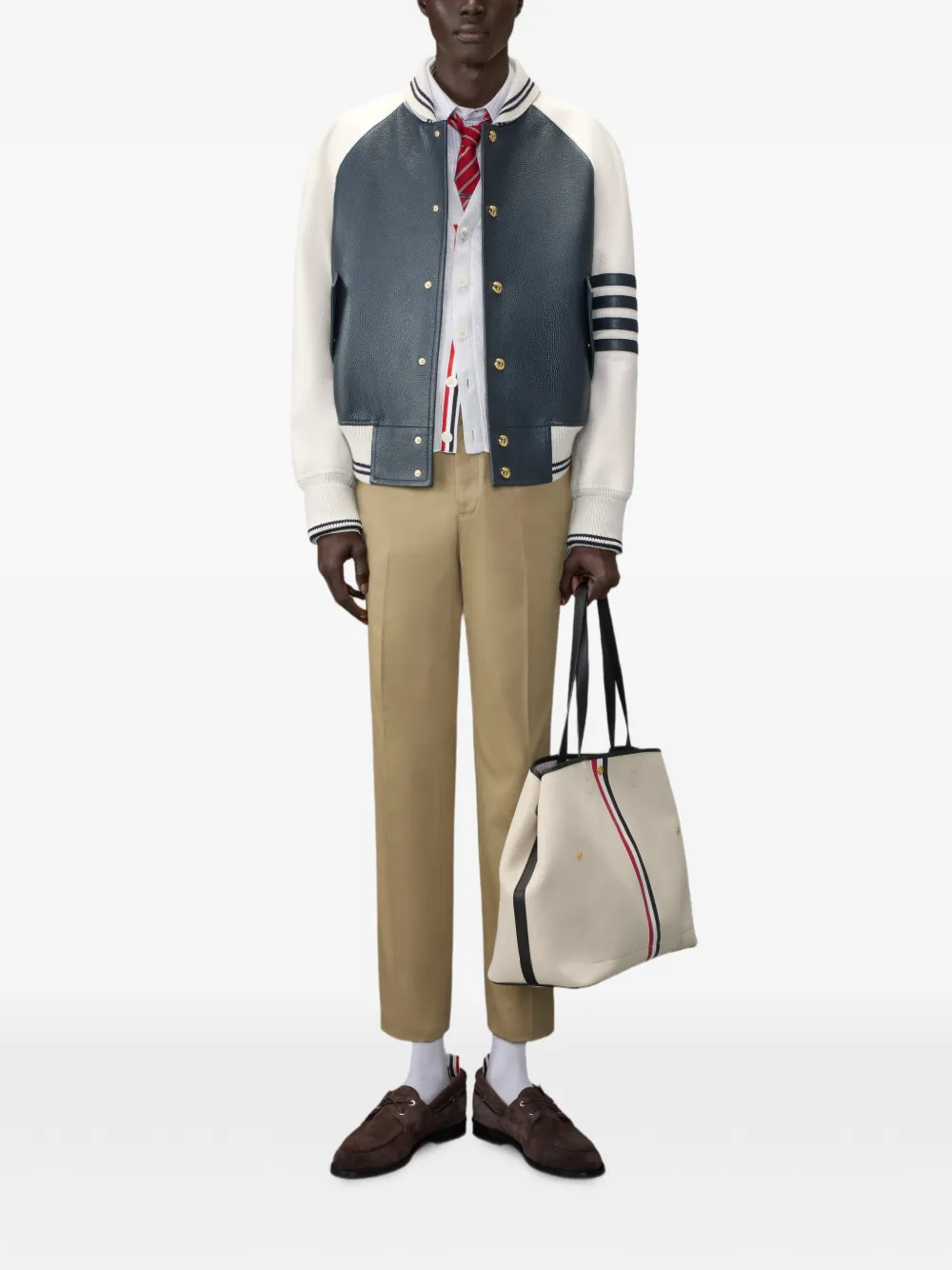 Thom Browne 4BAR オーバーサイズ レザーブルゾンジャケット | ブルー