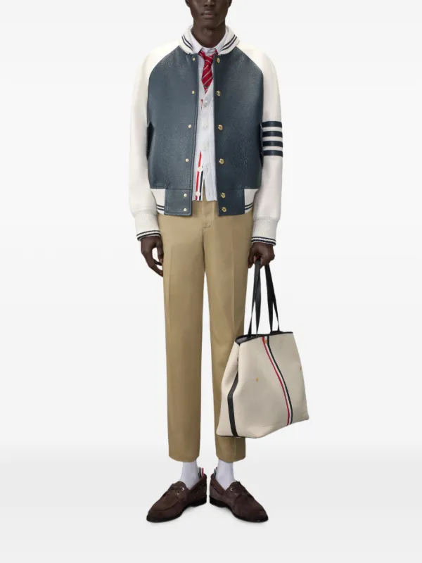 Thom Browne 4BAR オーバーサイズ レザーブルゾンジャケット | ブルー