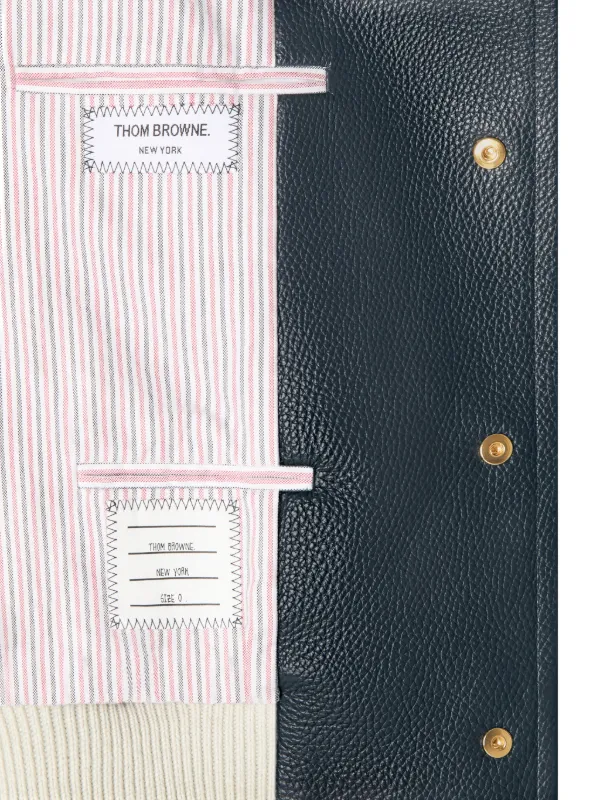 Thom Browne 4BAR オーバーサイズ レザーブルゾンジャケット | ブルー