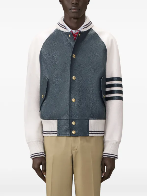 Thom Browne 4BAR オーバーサイズ レザーブルゾンジャケット | ブルー